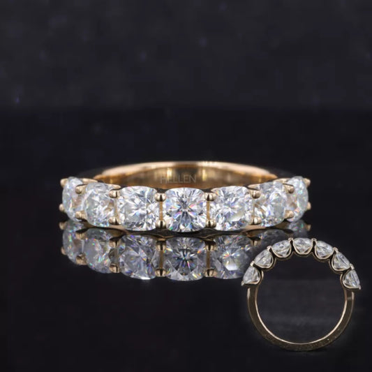 Seven-stone anniversary band with round cut moissanite – timeless brilliance for love and commitment

