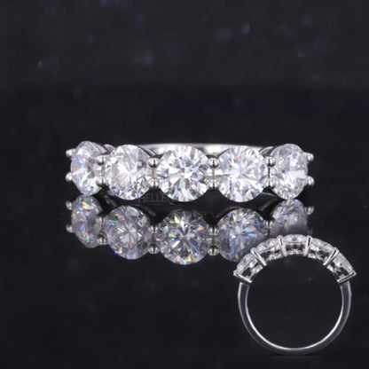 Anniversary band with five round moissanite stones – sparkling symbol of milestones and memories