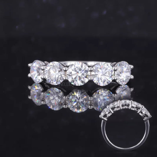 Anniversary band with five round moissanite stones – sparkling symbol of milestones and memories