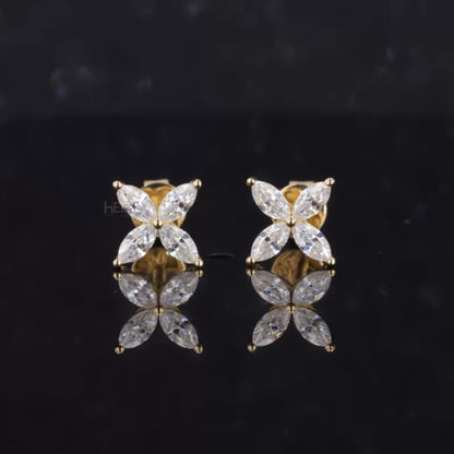 Marquise cut moissanite studs in leaf style design – nature-inspired elegance in 925 sterling silver