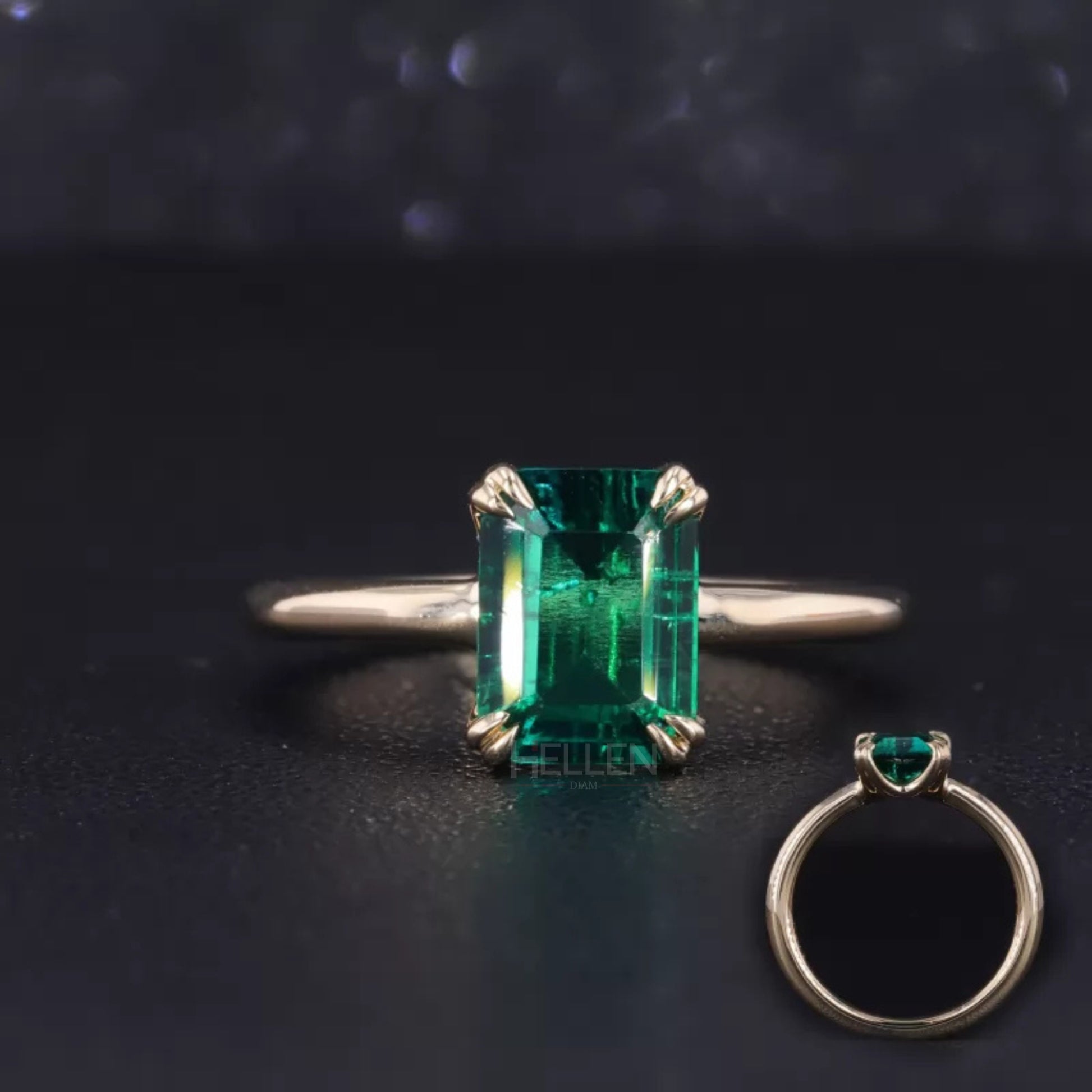 Vibrant emerald solitaire engagement ring – semi-precious gemstone ring with timeless appeal

