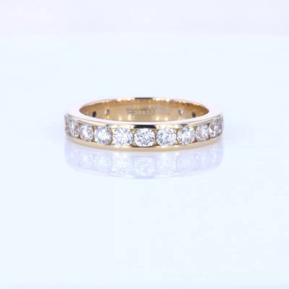 Channel set full eternity band with round moissanite – secure setting and timeless circular brilliance

