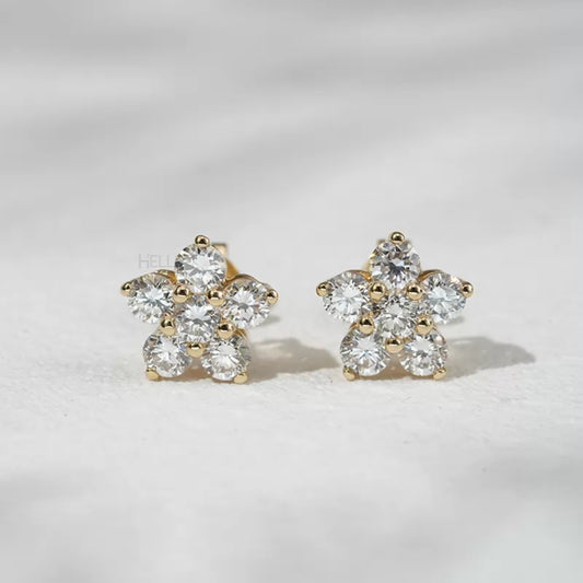 Floral cluster moissanite studs in sterling silver – nature-inspired and sparkling statement earrings