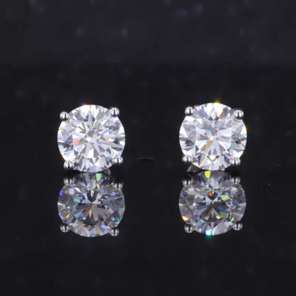 Sterling silver stud earrings with brilliant round moissanite – everyday solitaire sparkle with classic appeal