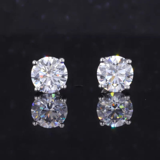 Sterling silver stud earrings with brilliant round moissanite – everyday solitaire sparkle with classic appeal