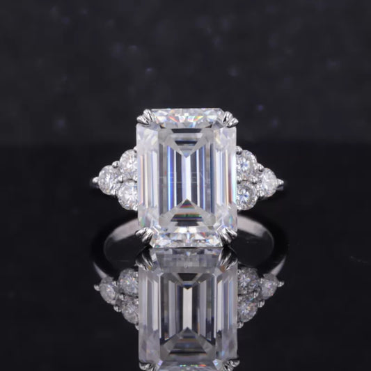 Elegant 7 stone engagement ring with emerald and round cut moissanite – unique bridal ring for her in a stunning multi-stone setting


