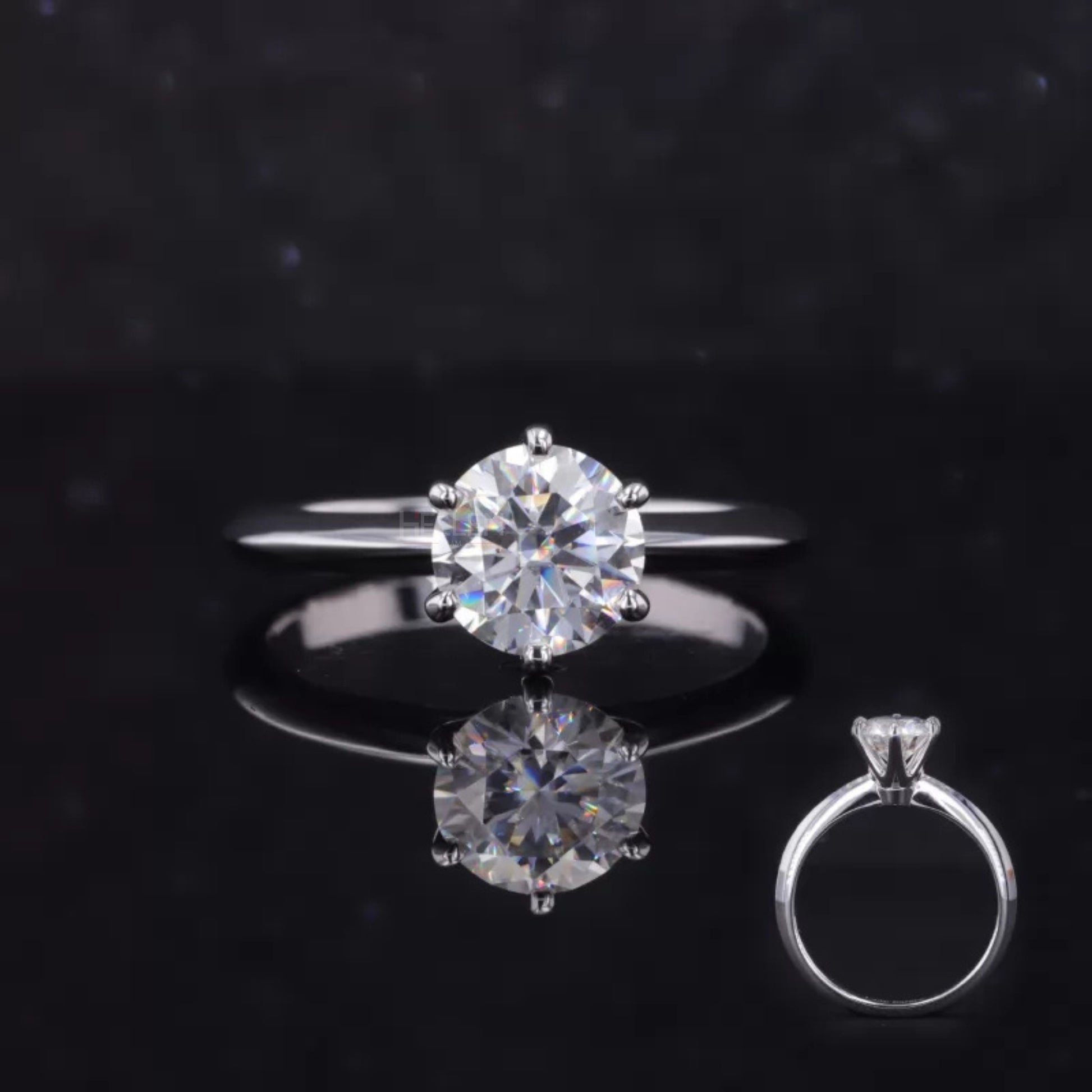 Classic round cut moissanite engagement ring with regal crown setting – timeless solitaire style for bridal occasions