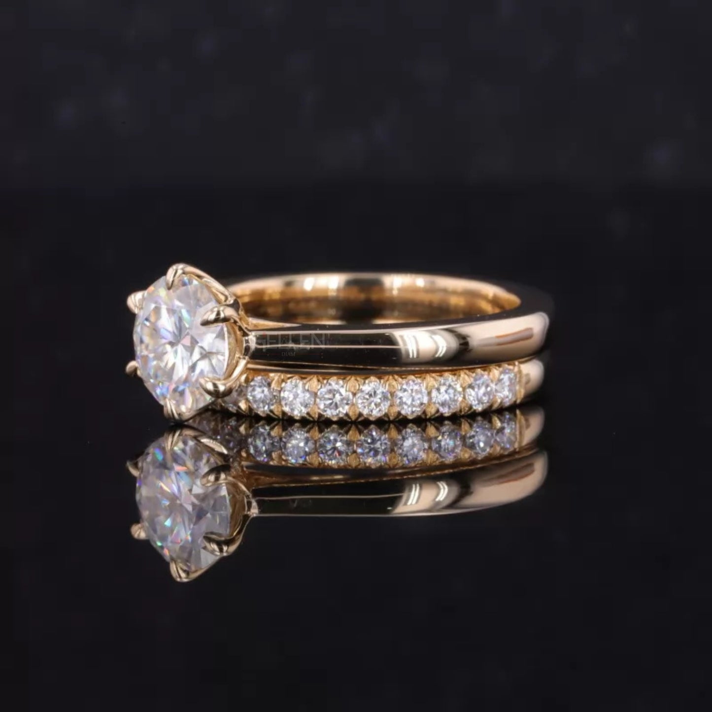 Round Solitaire Ring with Stackable Half-Round Eternity Band