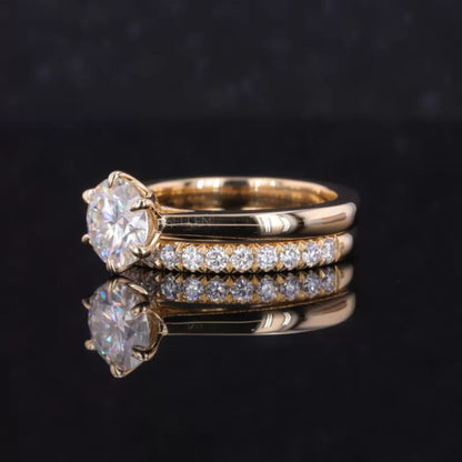 Round Solitaire Ring with Stackable Half-Round Eternity Band