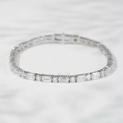 East to West Emerald & Round Cut Tennis Bracelet – 925 Sterling