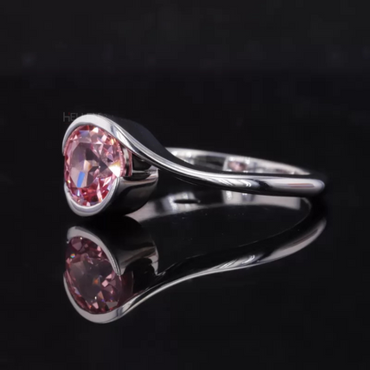 Unique Twisted Setting Round Cut Solitaire Pink Sapphire Ring