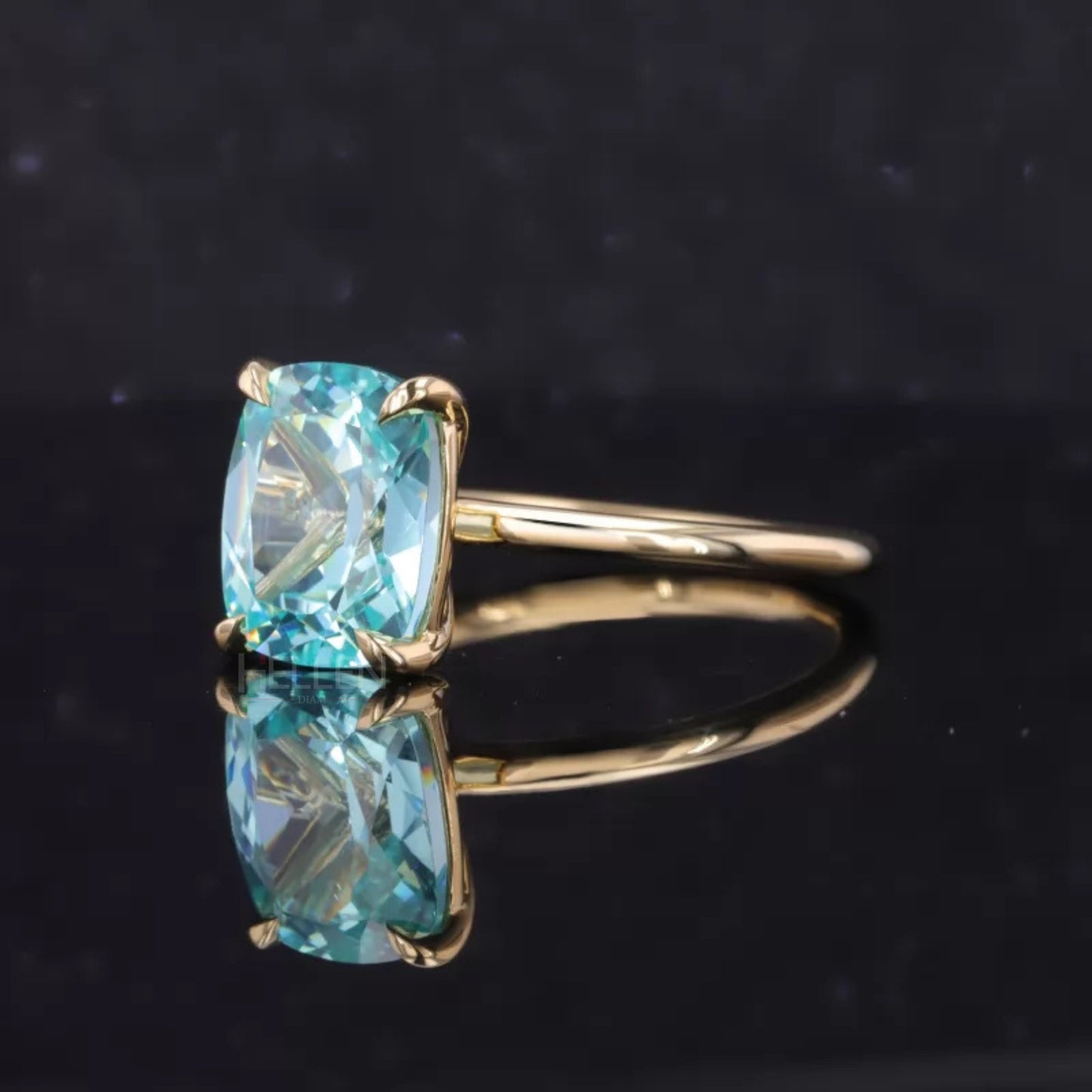 Elongated Cushion Cut Aquamarine Solitaire Engagement Ring