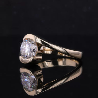 Unique Twisted Round Cut Solitaire Moissanite Engagement Ring