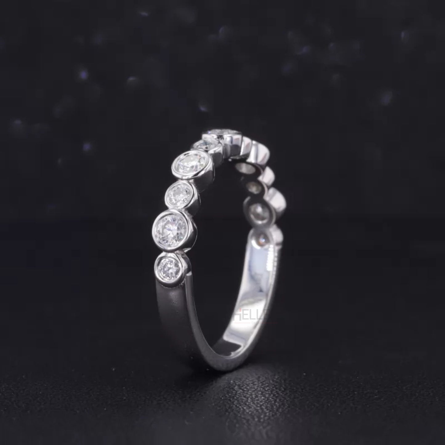 Round cut Bezel setting Moissanite sterling silver Anniversary Band