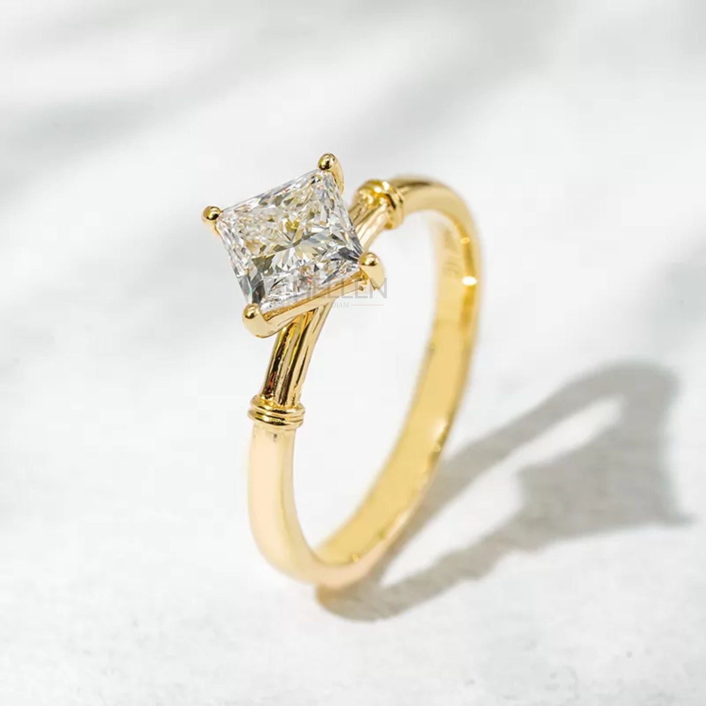 Unique Setting Princess Cut Solitaire Moissanite Engagement Ring