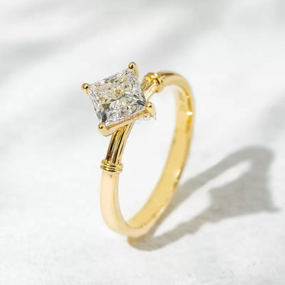 Unique Setting Princess Cut Solitaire Moissanite Engagement Ring