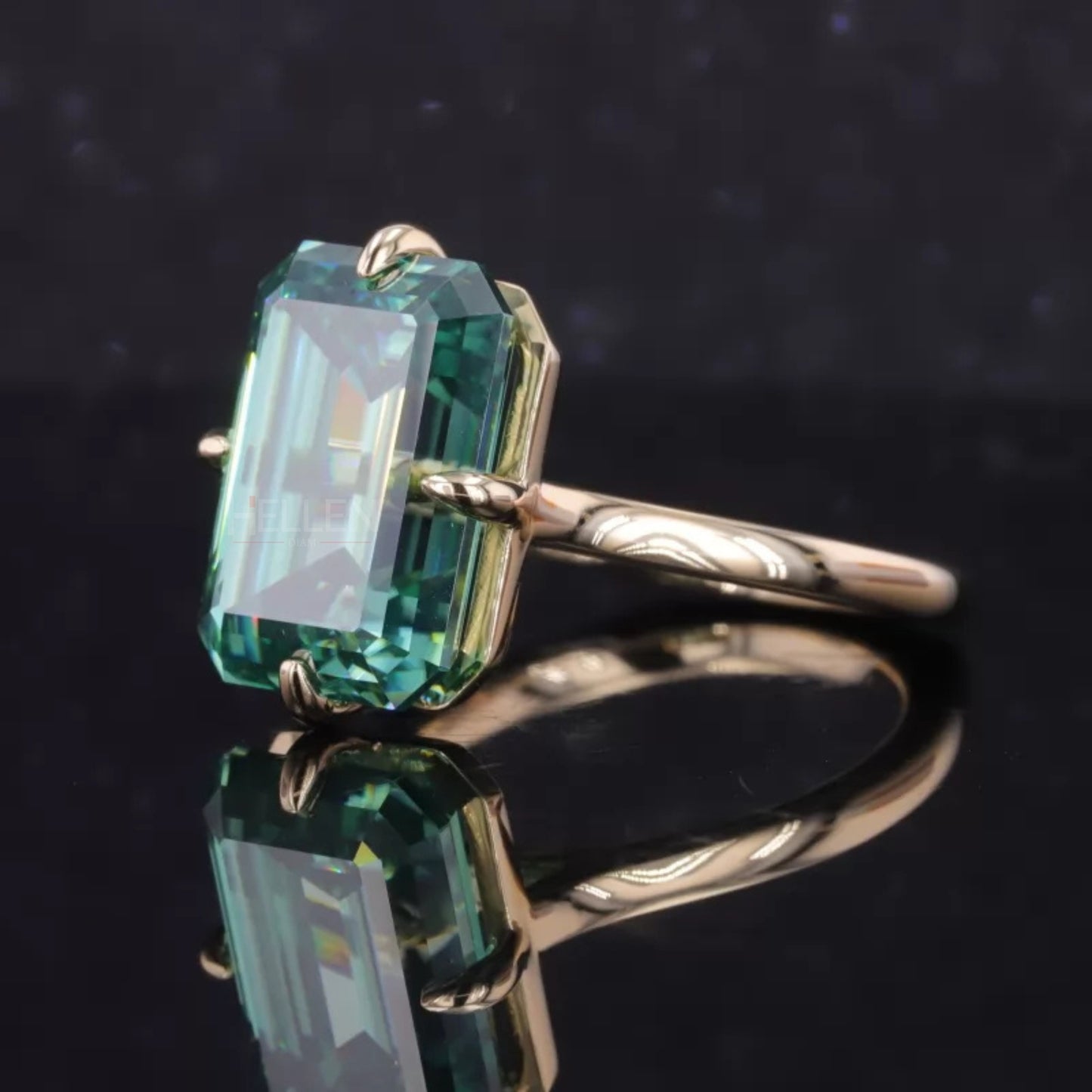 Green Emerald Cut Solitaire Moissanite Engagement Ring