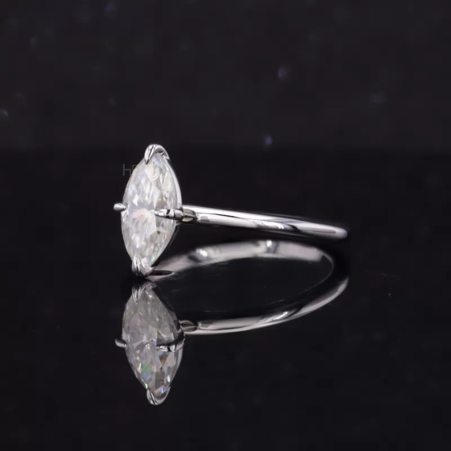 Marquise Cut Moissanite Solitaire Ring with Claw Prong in 925 Silver