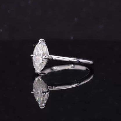 Marquise Cut Moissanite Solitaire Ring with Claw Prong in 925 Silver
