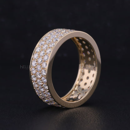 Round Cut 3 Lines Full Eternity Wedding Band