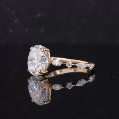 Oval Cut Solitaire with Marquise & Round Moissanite Band Ring