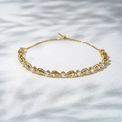 Round Moissanite with Pear Illusion Setting Loose Chain Bracelet