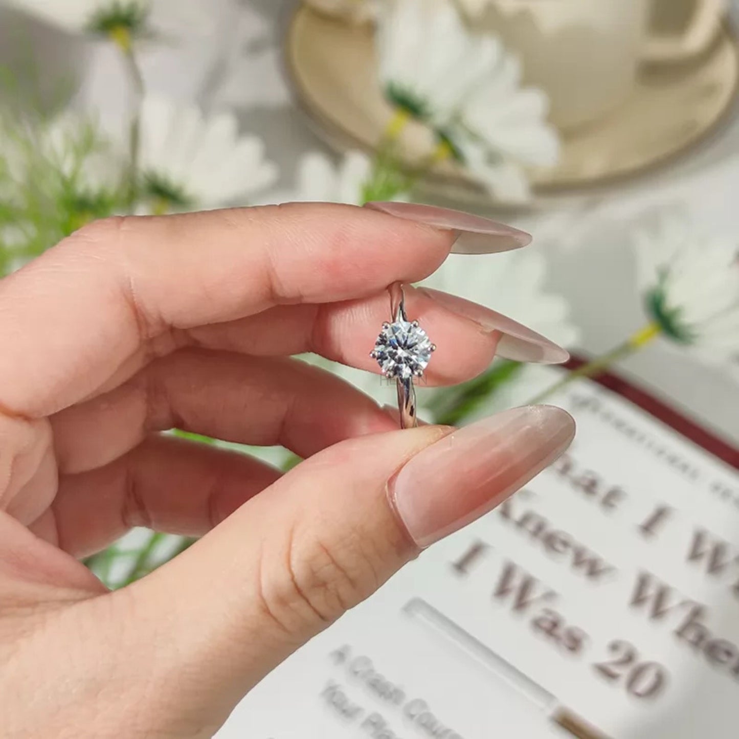 Solitaire Round Cut Moissanite Engagement Ring with Twisted Shank