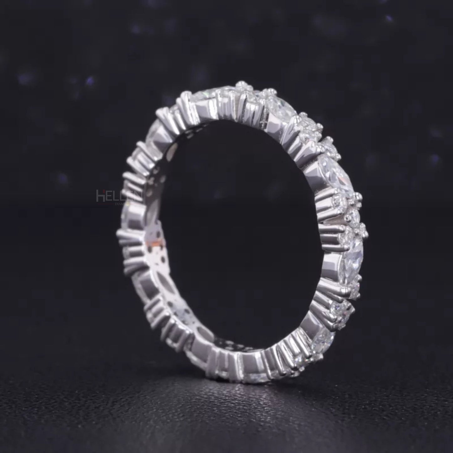 Marquise & Round Moissanite Eternity Wedding Band – 925 Silver
