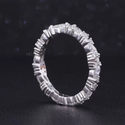 Marquise & Round Moissanite Eternity Wedding Band – 925 Silver