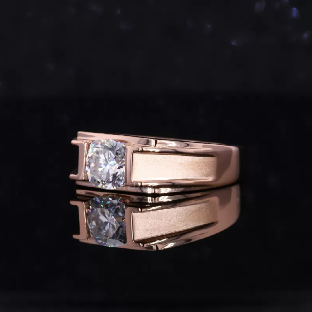 Cushion Cut Moissanite Men's Engagement Ring with Matt Finishing