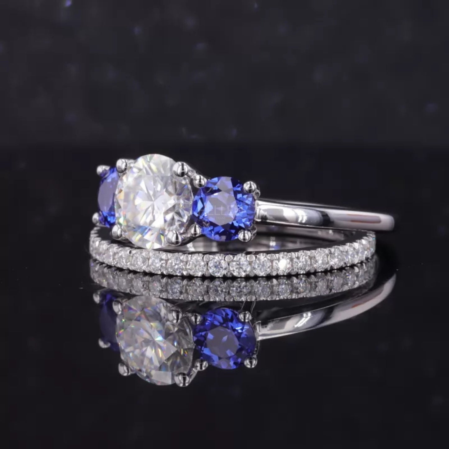3 stone Round Cut Moissanite Bridal Ring Set
