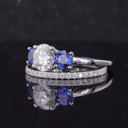3 stone Round Cut Moissanite Bridal Ring Set