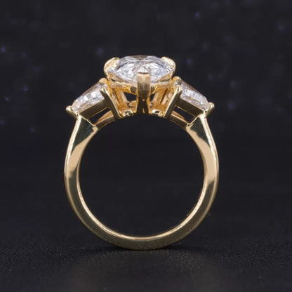 Three Stone Pear Cut Moissanite Ring Trillion Side Stone
