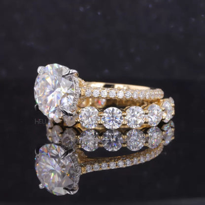 Round Solitaire Ring with Stackable Half Eternity Wedding Band