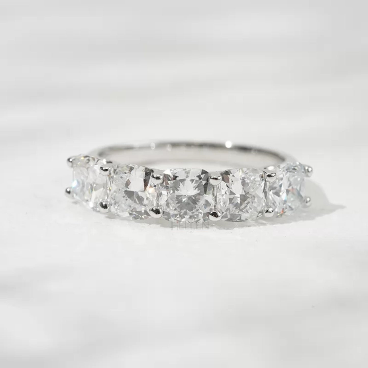 Cushion Cut Five Stone Moissanite Half Eternity Band