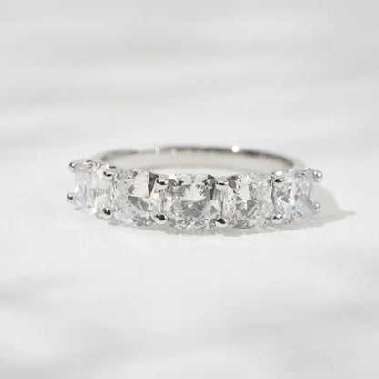 Cushion Cut Five Stone Moissanite Half Eternity Band