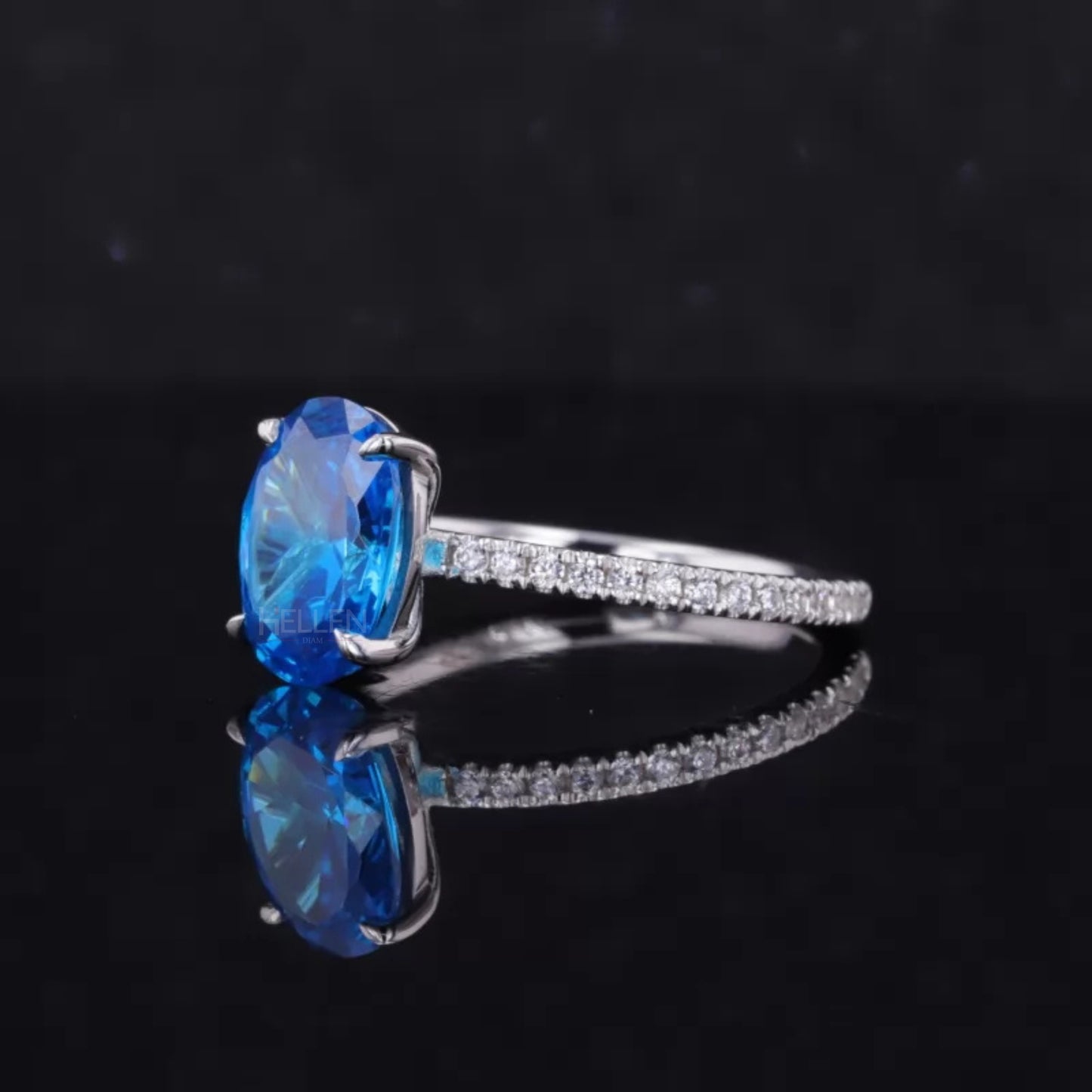 Blue Solitaire Oval Cut Moissanite Bridal Ring