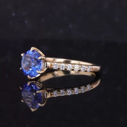 Solitaire Gemstone Ring with Pave and Claw Prong Setting