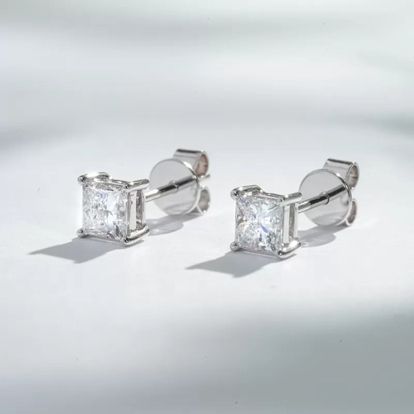 Princess Cut Solitaire Moissainte Studs-Sterling Silver 925