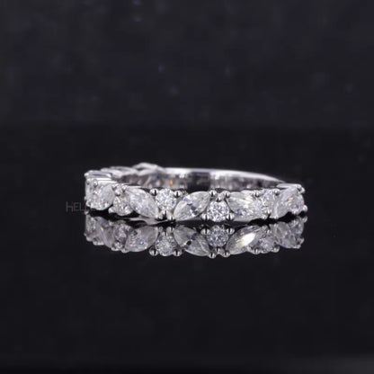 Marquise and Round Cut Moissanite Wedding Ring