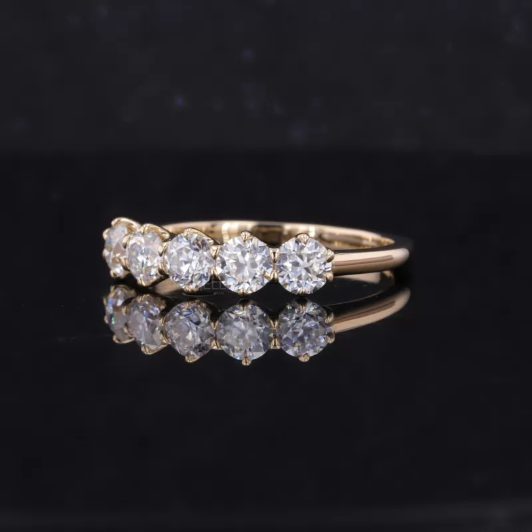 Five stone Round Brilliant Cut Moissanite Anniversary Band