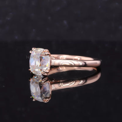 Cushion Cut Moissanite Solitaire Hidden Halo Double Prong Ring