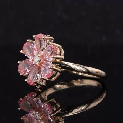 Pink Sapphire Pear cut Gemstone Blossom Fall Season Ring