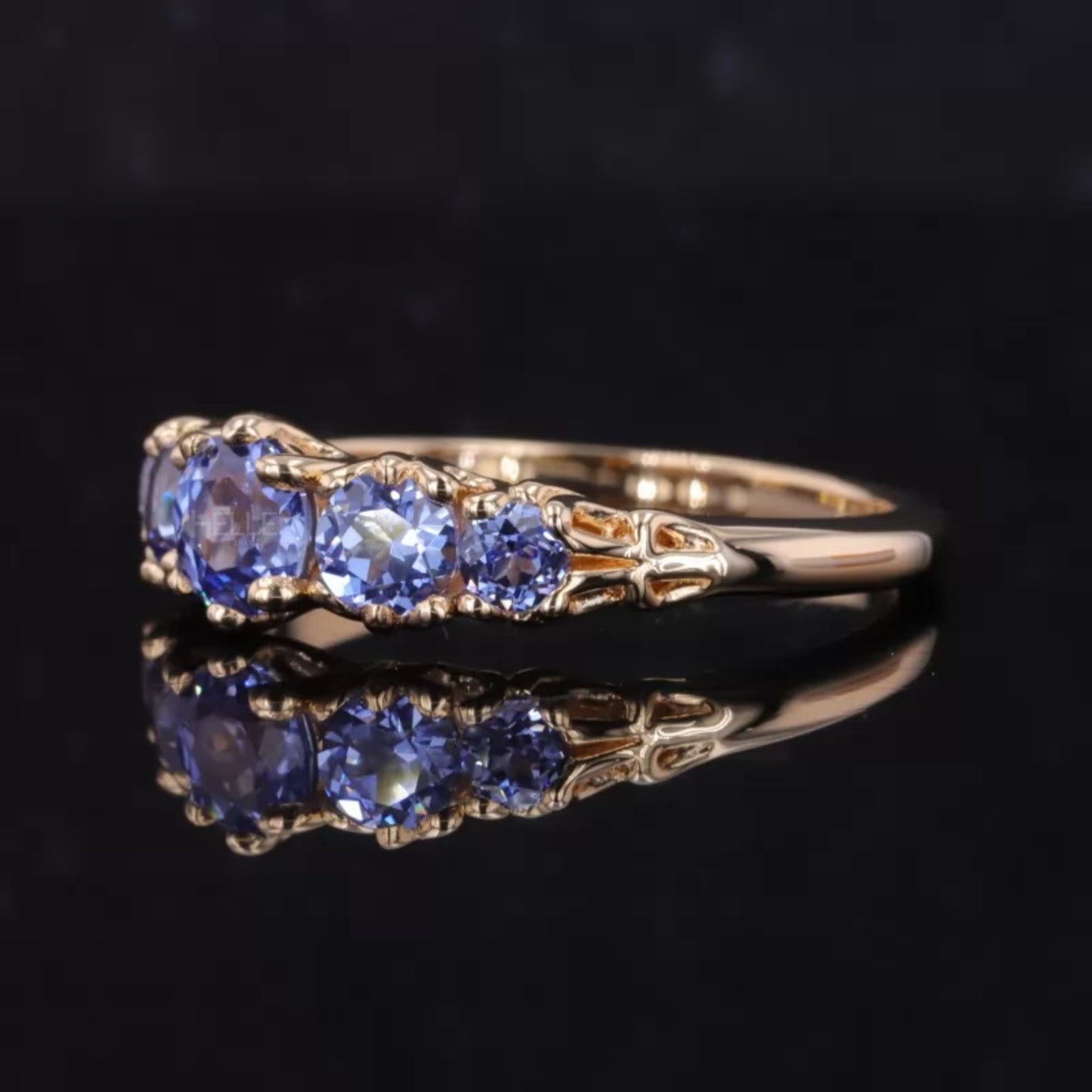 5 stone Purple Sapphire Gemstone Anniversary Ring