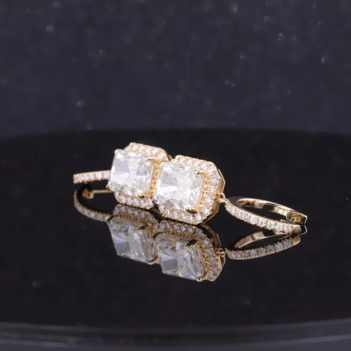 Radiant Cut Moissanite Halo Drop Earrings - Sterling Silver Luxury Jewelry