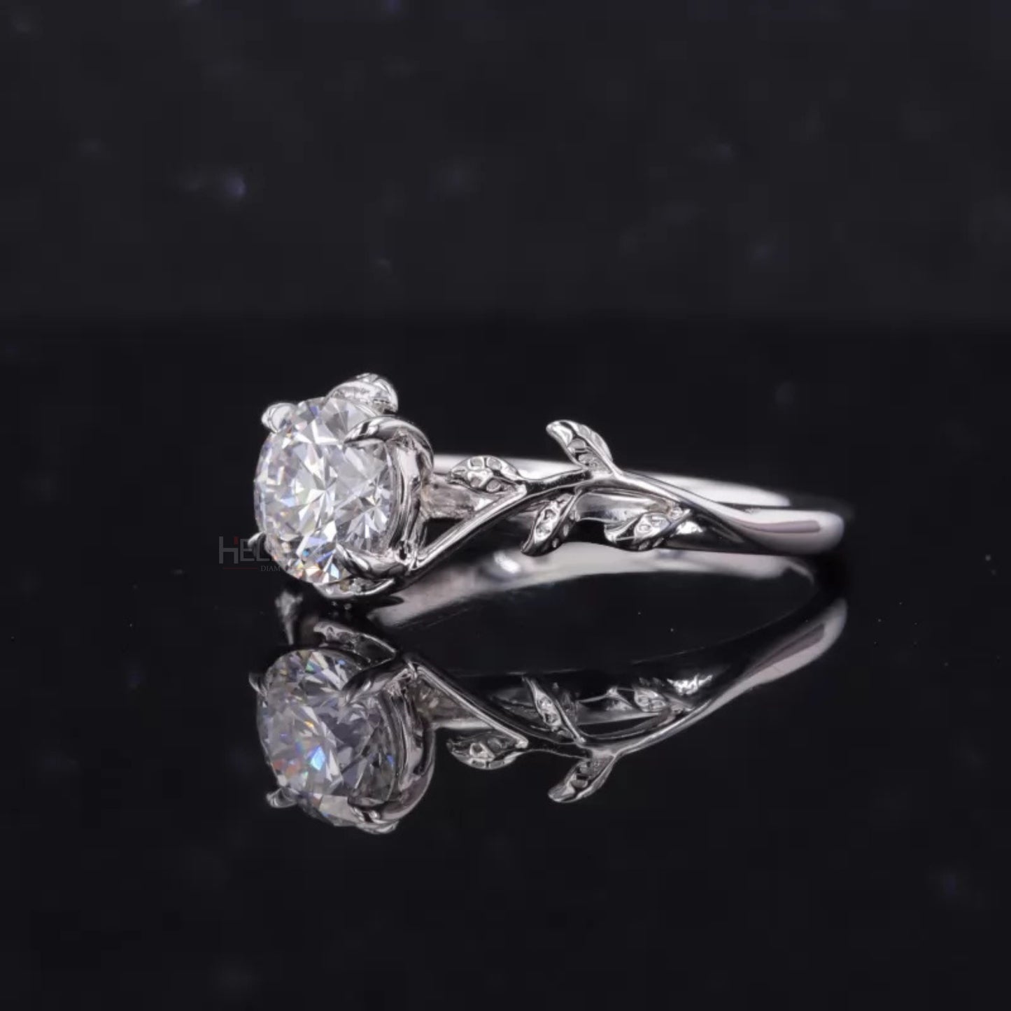 Round Cut Solitaire Moissanite Tree Leaf Branch Twist Engagement Ring