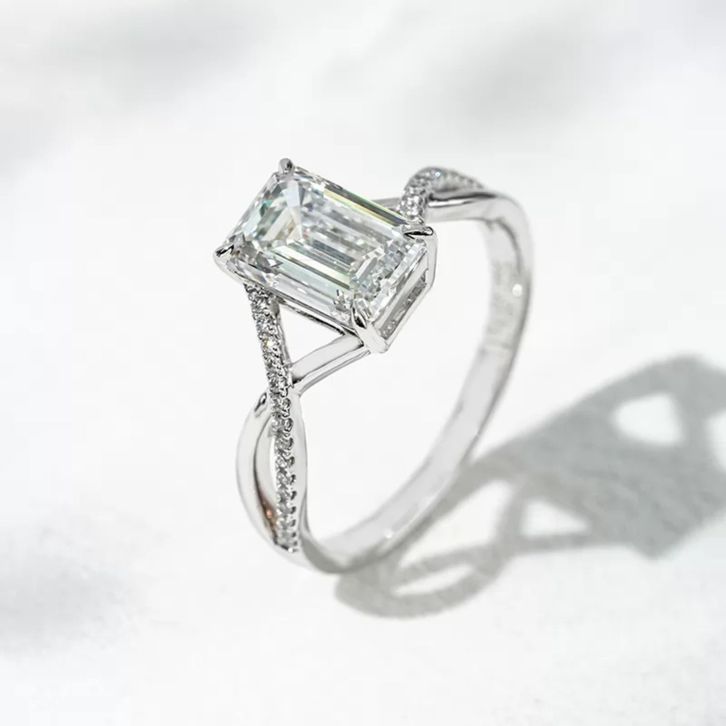 Emerald Solitaire With Crossed Shank Wedding Ring