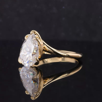 Unique 5 Prong Spiral Pear Cut Solitaire Proposal Ring
