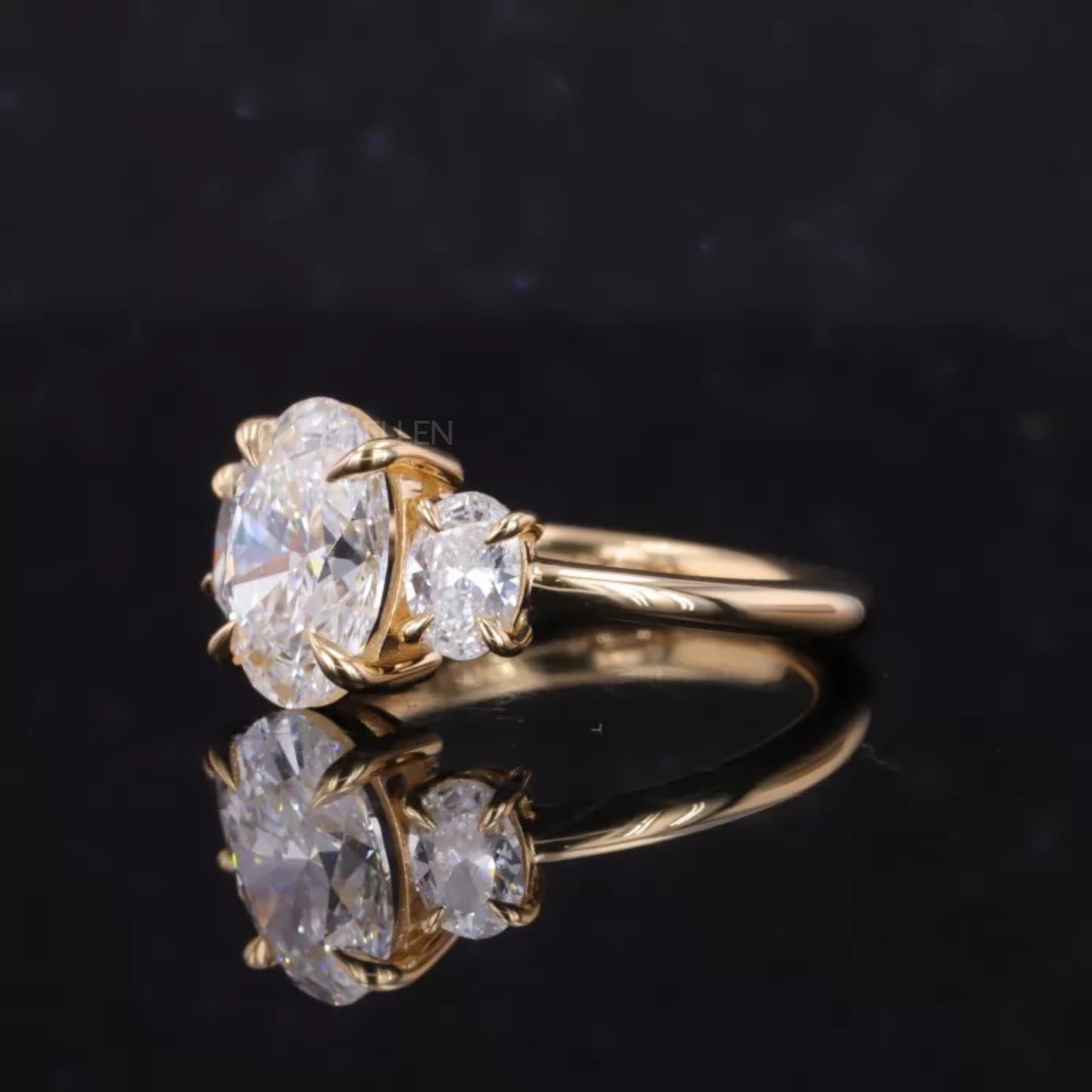 3 Stone Oval Moissanite Engagement Ring in Sterling Silver
