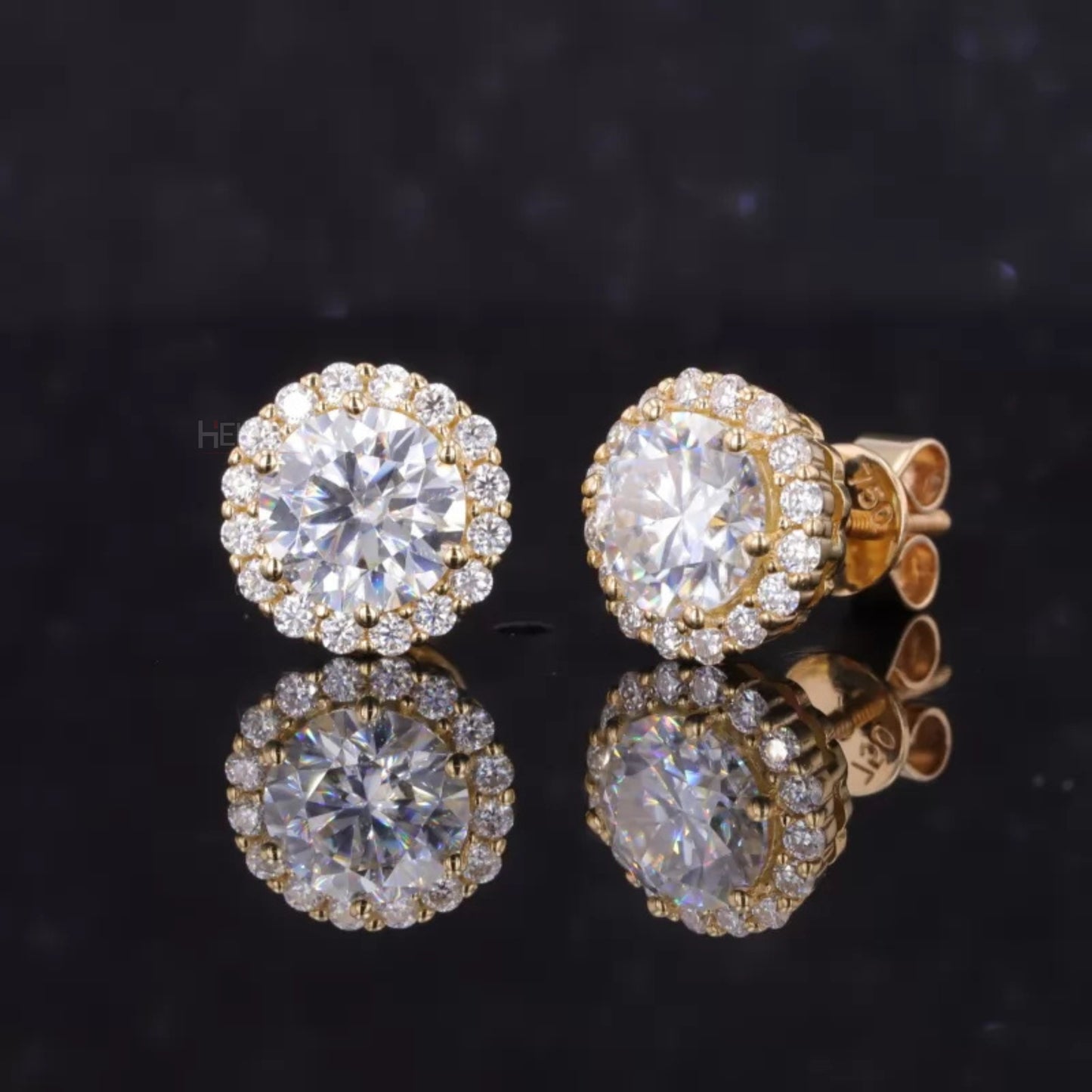 Round Cut VVS Moissanite Halo Studs in Sterling 925 Silver